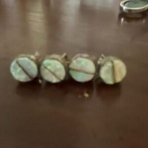 Two pairs silver opal earrings